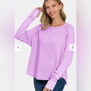 Zenana Outfitters Lavender Long Sleeve Tee